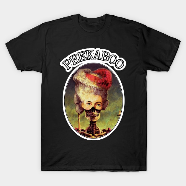 Gothic Masked Skeleton Peekaboo Design T-Shirt by mictomart